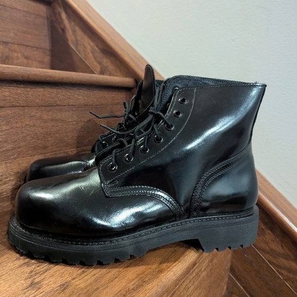 Boulet Boots, Black Leather Steel Toe Vibram Sole Military Boot Size 9.5 - Picture 1 of 14